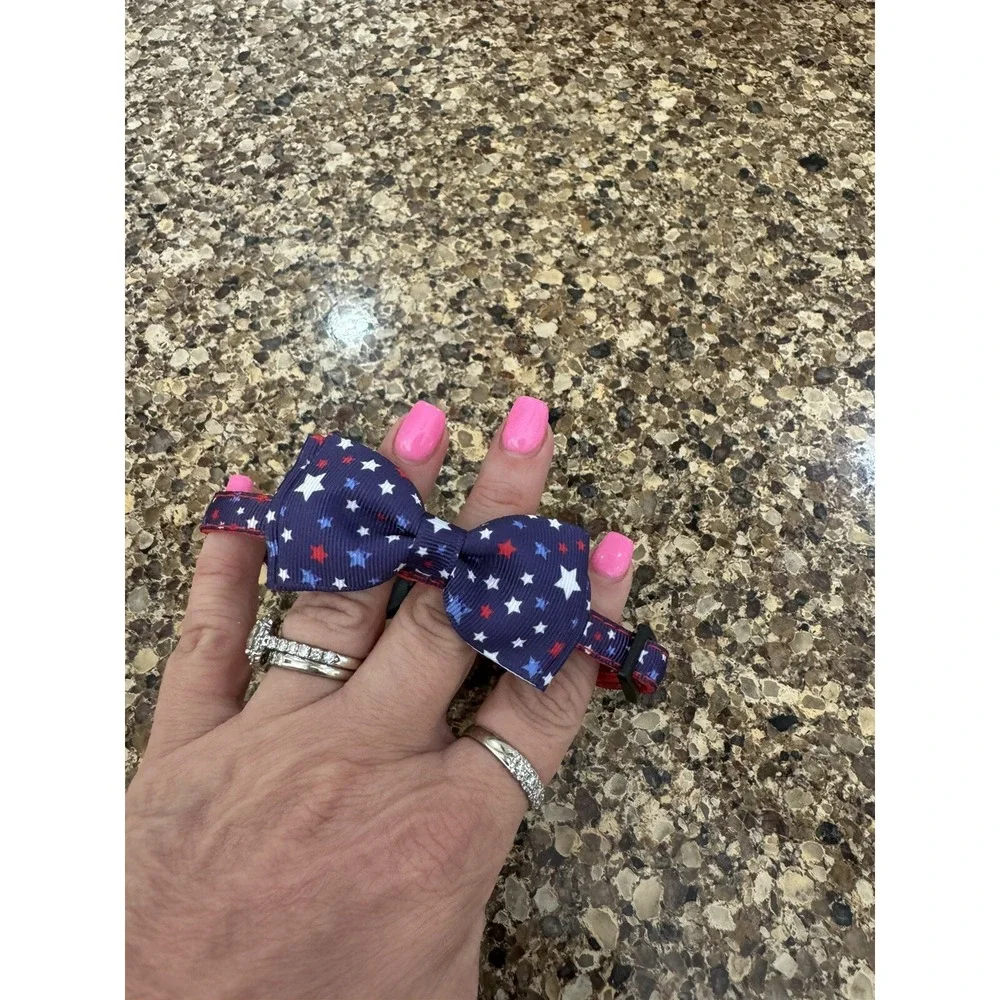 Cat‎ Collar Breakaway with Bell and Bow Tie Red White Blue Adjustable Kitten